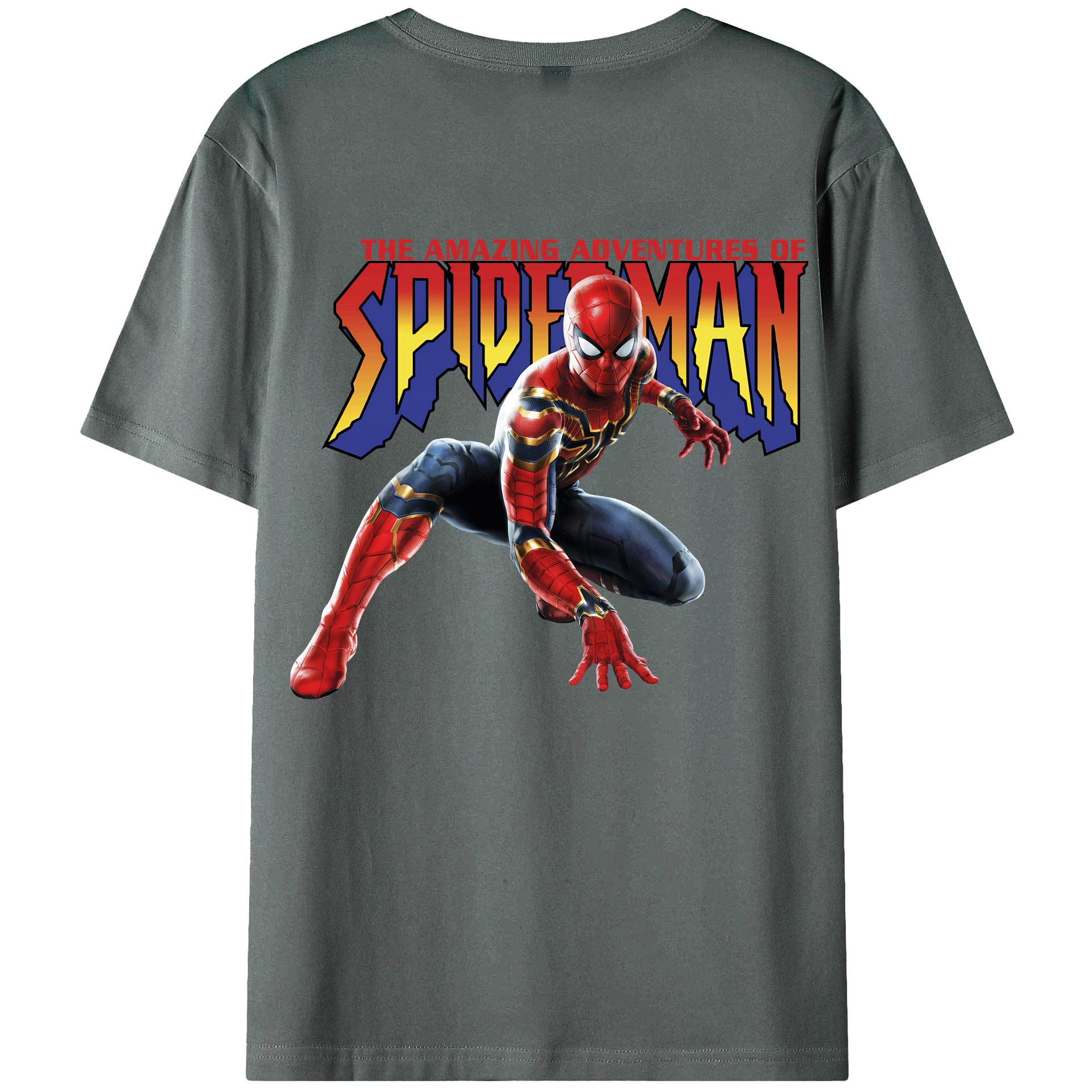 （画像用） Spider Man スパイダーマン 綿100％ メンズ半袖Tシャツ（バックプリント） 通気性